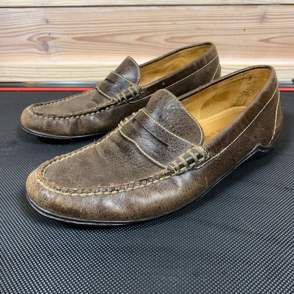 Martin Dingman Penny Loafers‎ Mens 8W Brown Leather Vibram Sole Slip On